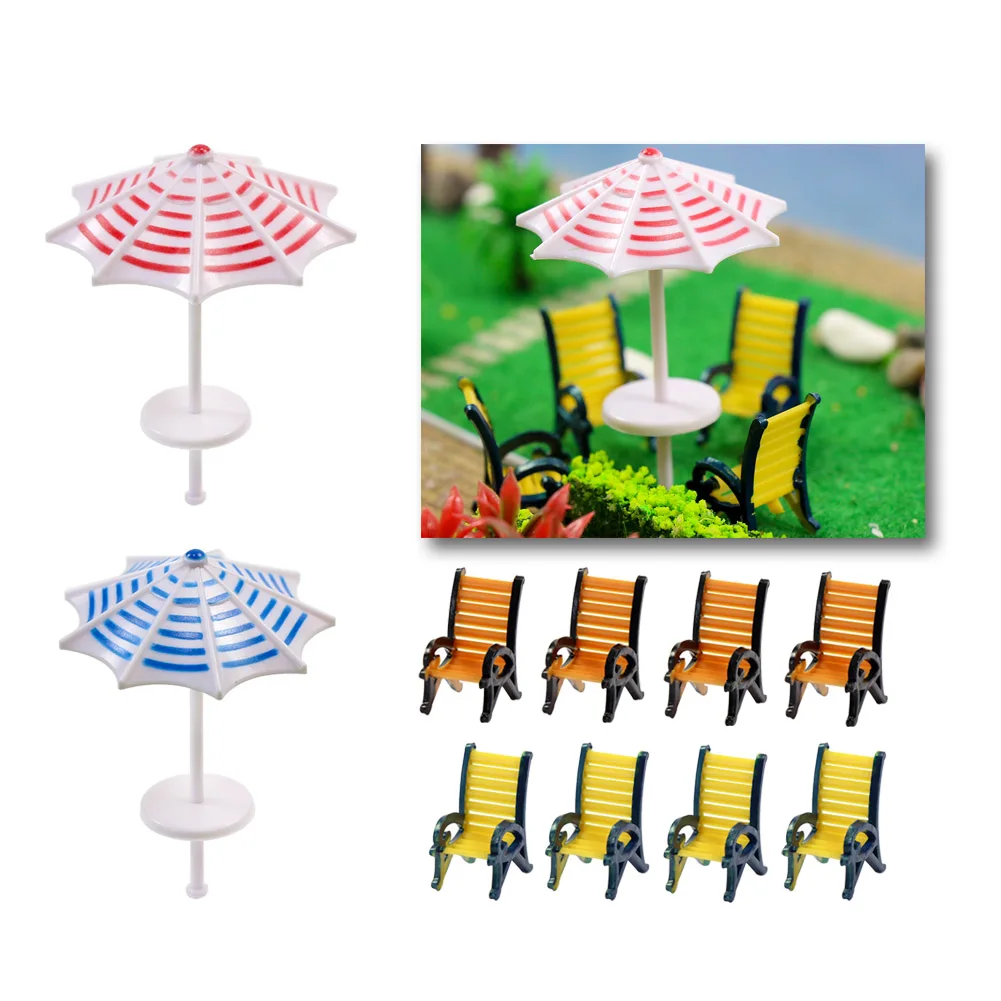 

2 Sets Parasols Sun Loungers Deck Chairs Bench Settee Model Train 1:50-1:150 O OO TT N Scale TYS23 Plastic Model Umbrellas