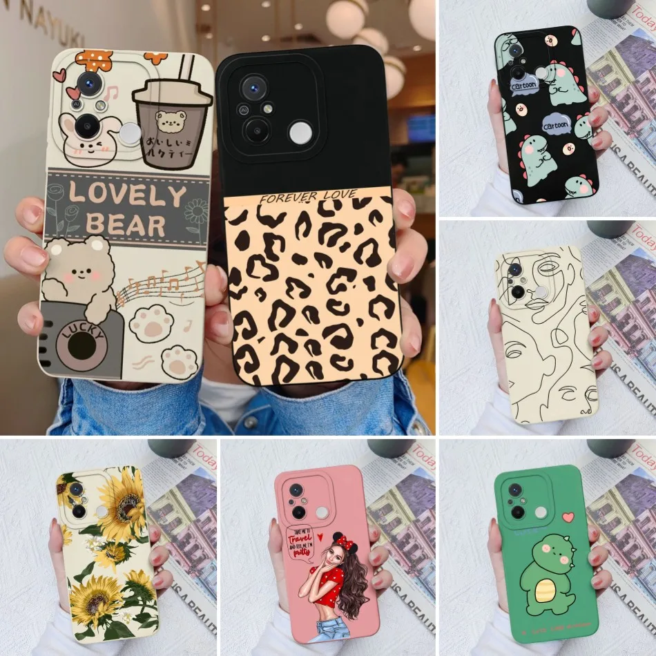 Case For Redmi 12 C 11 A Phone Cover Patterned Liquid Silicone Upgrade Camera Protection Shell For Xiaomi Redmi 12C 11A Bumper