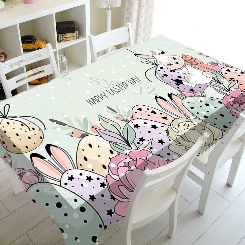 Kitchen Decor Easter Rectangle Tablecloth, Kawaii Pink Bunny Spring and Easter Decor Tablecloth Home Party Decor Picnic Mat