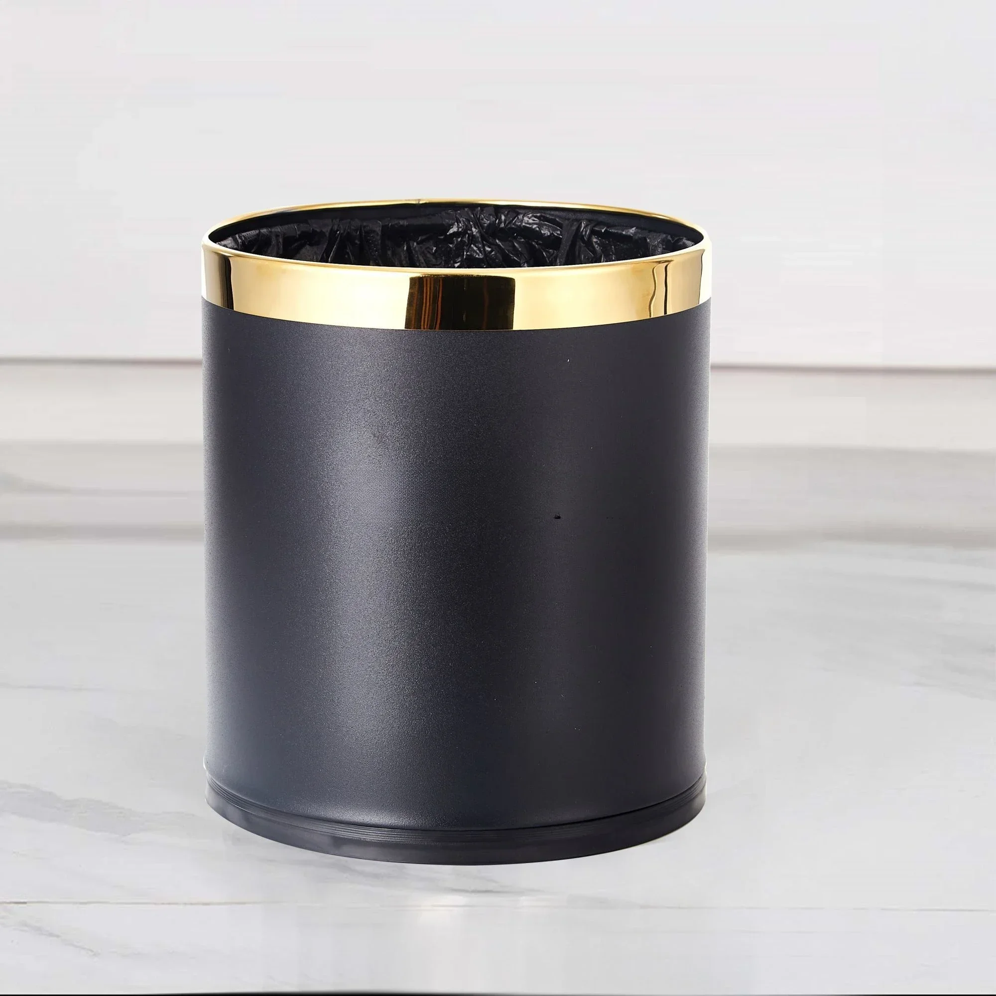 

th Gold Garbage Bin Double Layer Household Ktv Hotel Waste Bucket Kitchen Living Room Bathroom Dustbin Fashion Trash Can Toilet