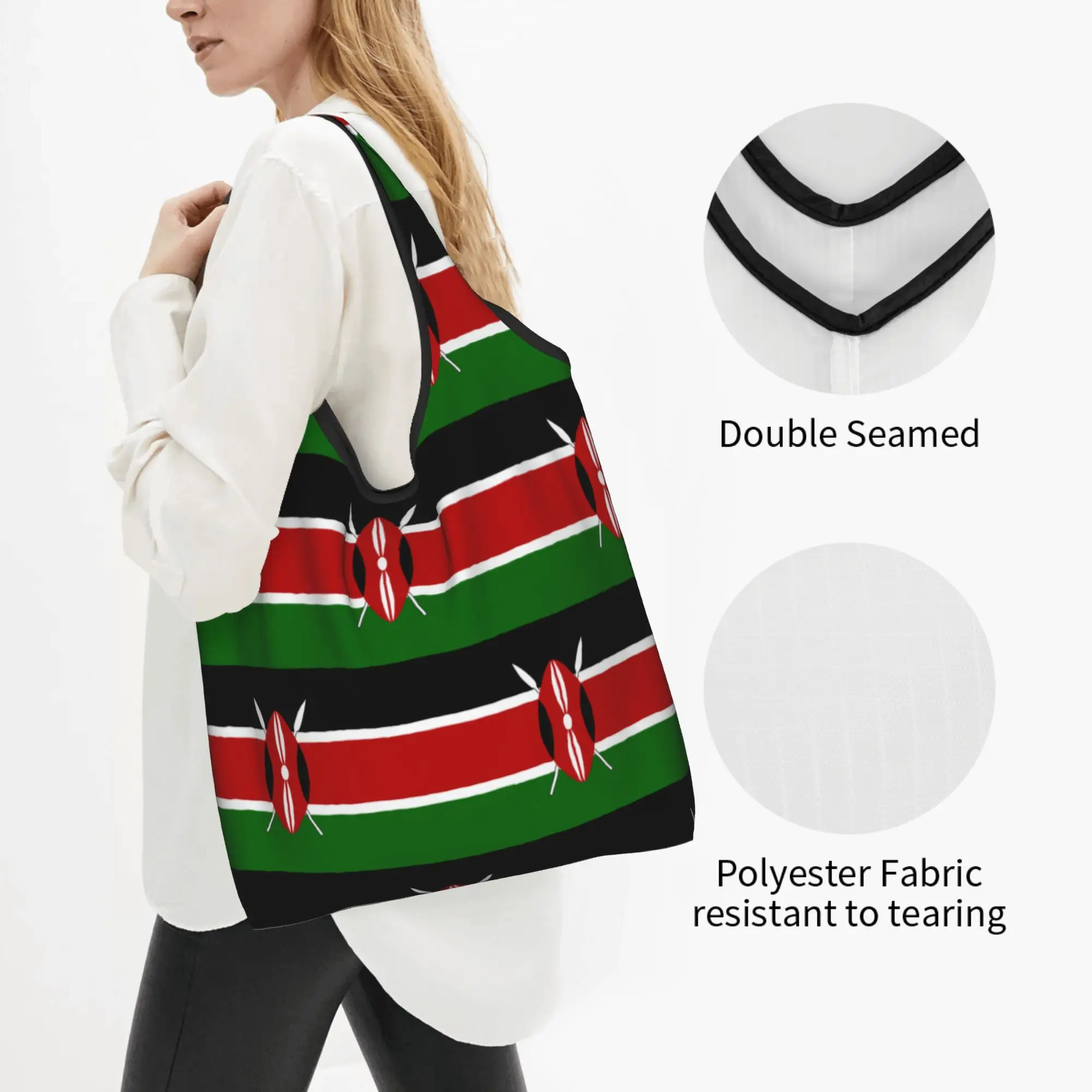 Recycling Kenya Flag  Shopping Bag Women Tote Bag Portable Kenyan Patriotic  Groceries Shopper Bags