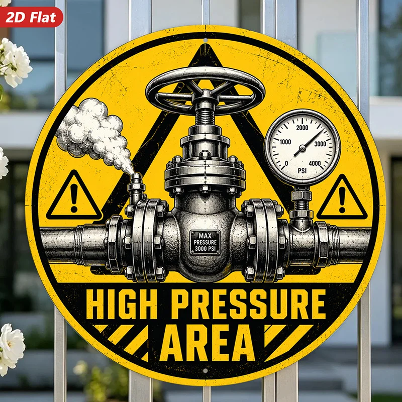 CIFBUY Boho Yellow Danger Style 2D Aluminum Wall Art Waterproof Durable Valve Steam Pipe Sign for Garage Studio Indoor Outdoor