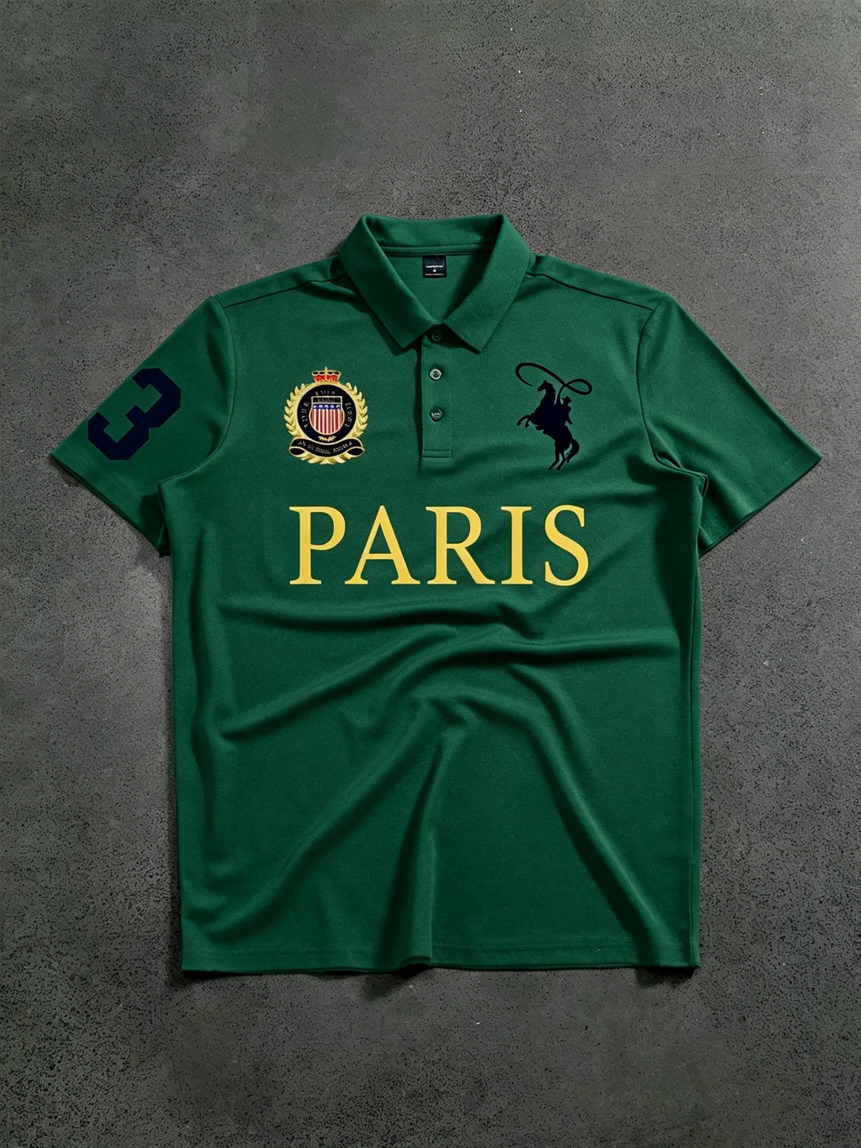 2026Summer Men'sPique CottonLapel Polo Shirt Letter Horse Badge Number Print Short Sleeve Breathable Business Casual Sports Tops