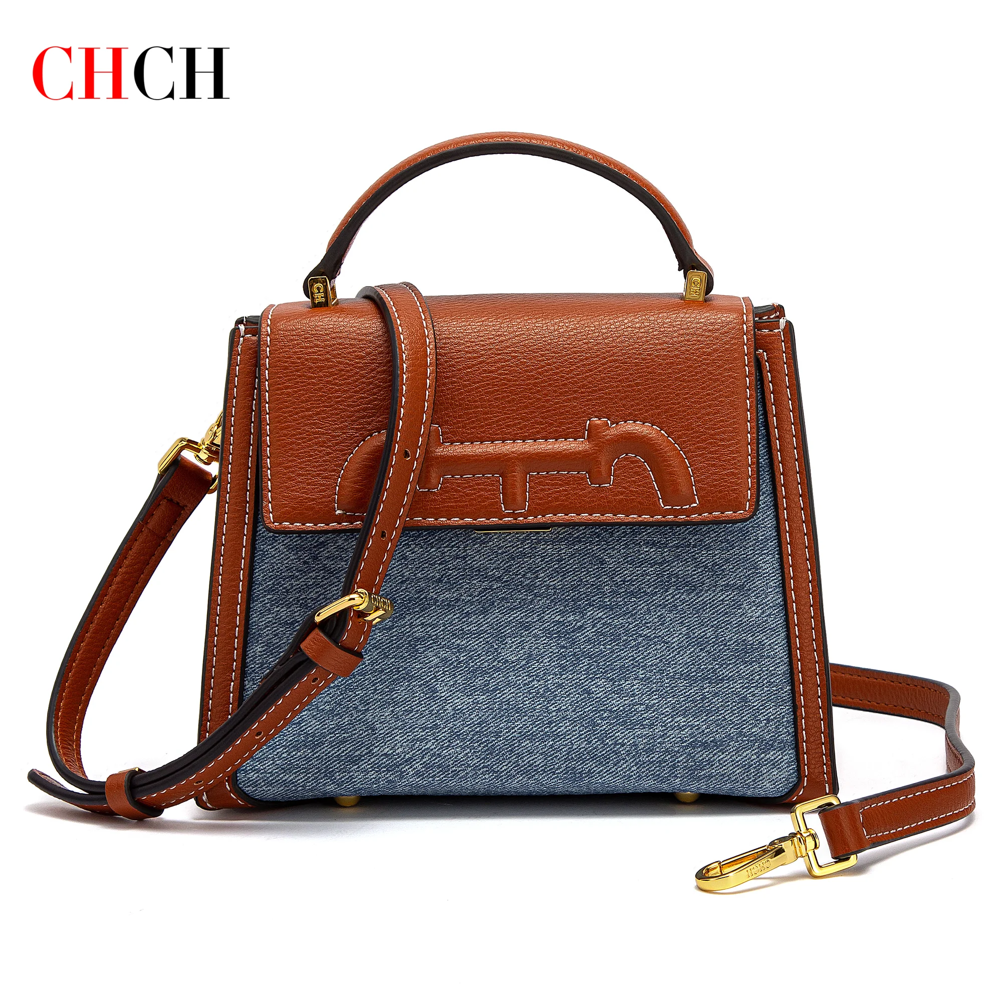 

CHCH Сумка через плечо Женская новая откидная квадратная сумка Джинсовая простая седельная сумка