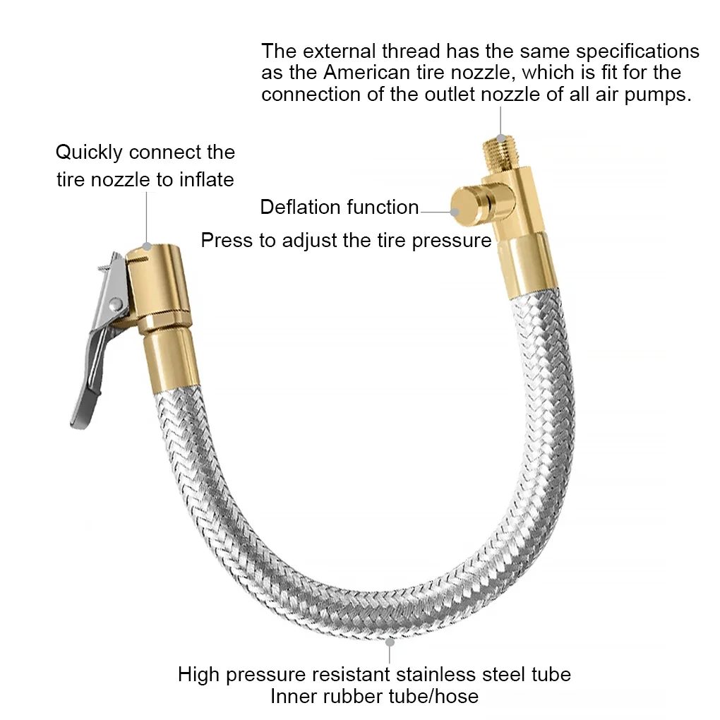 รถยนต์รถจักรยานยนต์จักรยานยาง Inflator ท่อ Inflatable ท่อ Inflator Tube การเชื่อมต่อ Quick Inflation Chuck ล็อค Air Chuck