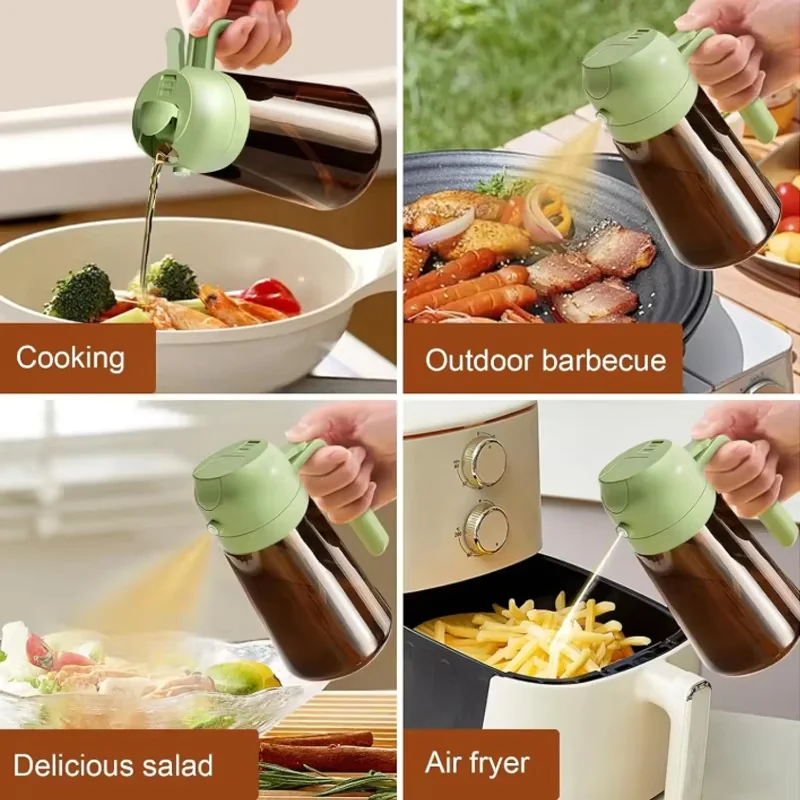 470ml 2 in 1 Oil Sprayer Light Blocking Plastic Olive Oil Dispenser for Kitchen Cooking Oil and Vinegar Bottle