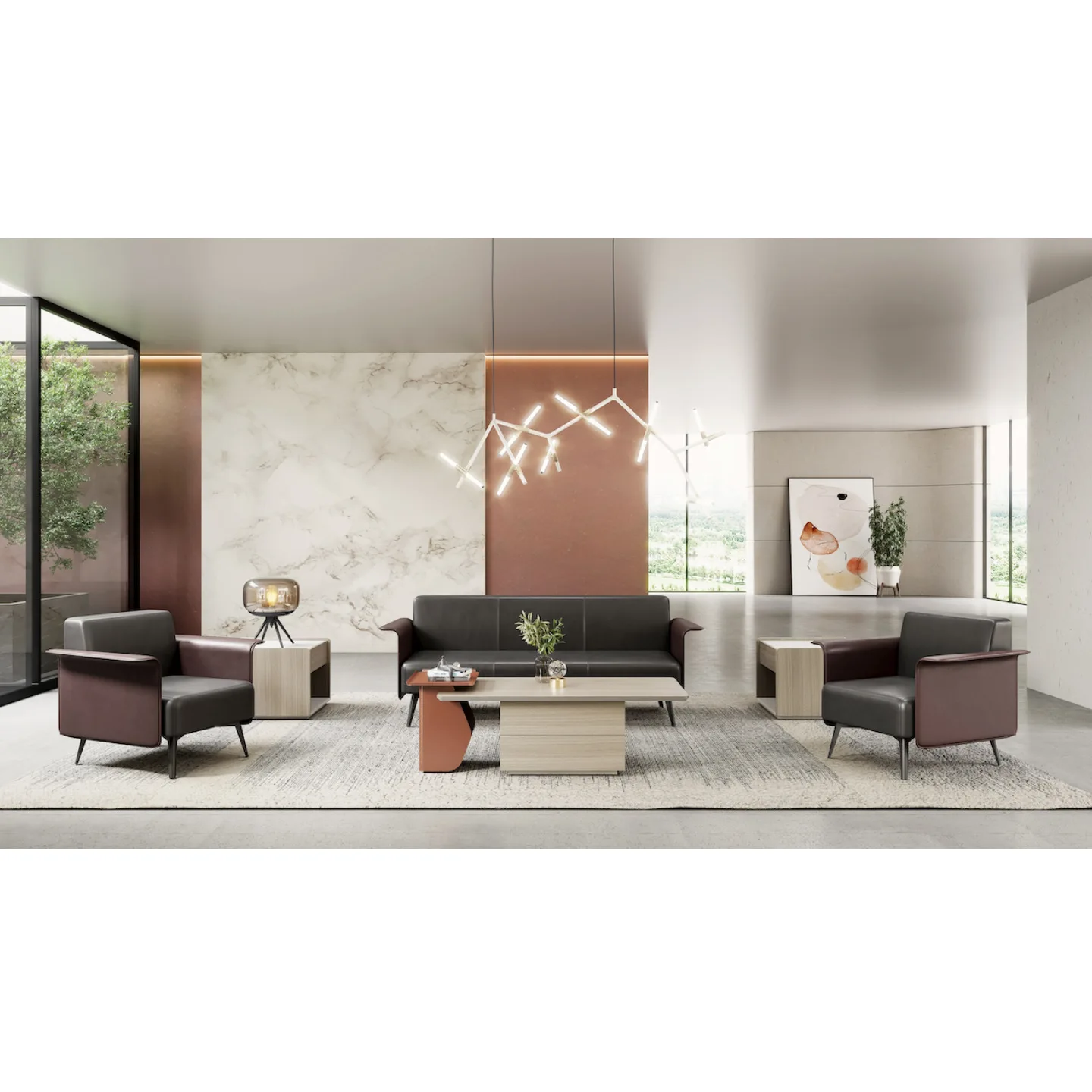 

Leder moderne einfache Sofa Wohnzimmer 3-Sitzer Sofa Set Möbel Licht Luxus Leder Büro Couch Set