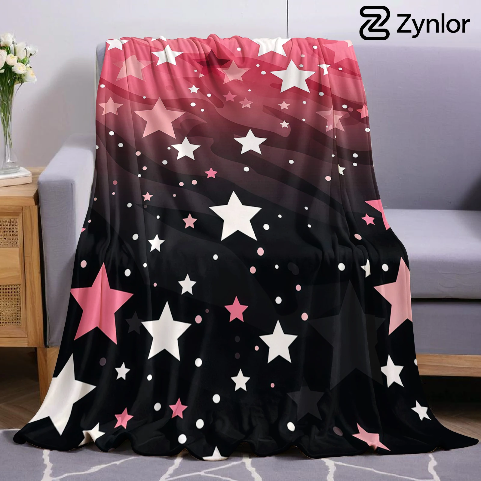 Pink Star Wave Cartoon Anime Print Flannel Blanket Soft Warm Throw for Kids Bedroom Sofa Bed Christmas Office Car