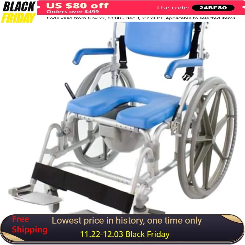 

Shower Chair, 600 Lb. Load Capacity, Padded, Retractable Armrests and Footrests, Self-Propelled Wheels,Professional Shower Chair