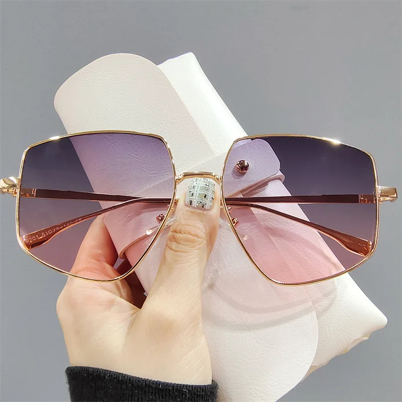 Oversized Gradient Polygon Sunglasses Women New Fashion Brand Irregular Alloy Sun Glasses For Female Vintage Color Lens Shades