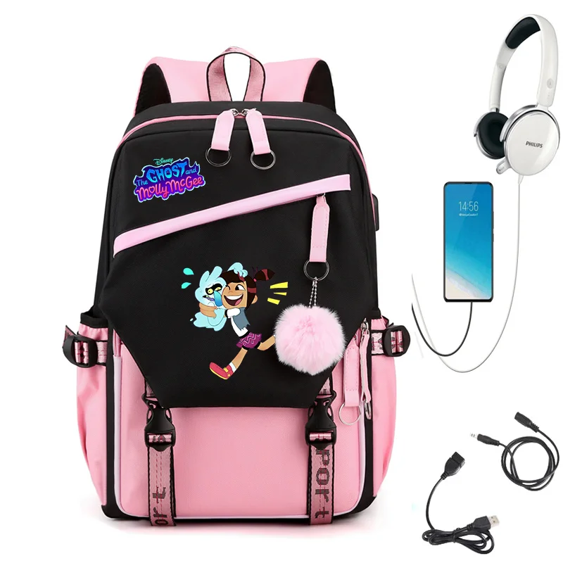 

The Ghost And Molly Mcgee USB Charging Schoolbag Male and Female Student Laptop Backpack Large Capacity School Bag Mochila