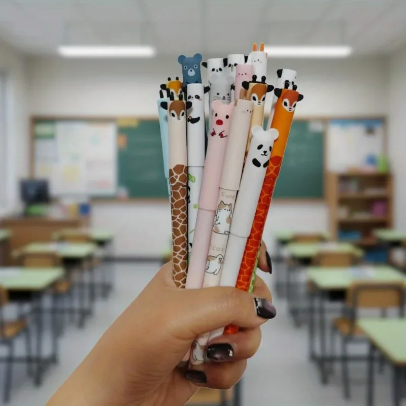

Набор из 10 стираемых ручек с мультяшными дизайнами для студентов, милые стираемые ручки с животными, стираемые гелевые ручки