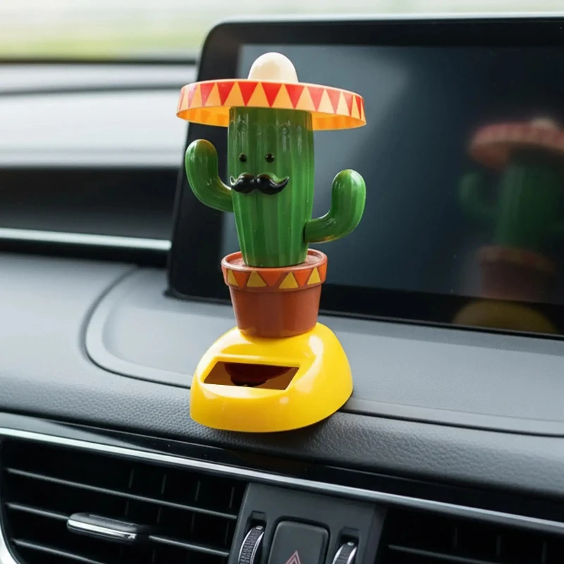 1PC Car Ornaments Solar Ornaments Bobblehead Cactus Shape Ornaments Gift Creative Interior Car Supplies Car Doll Ornaments