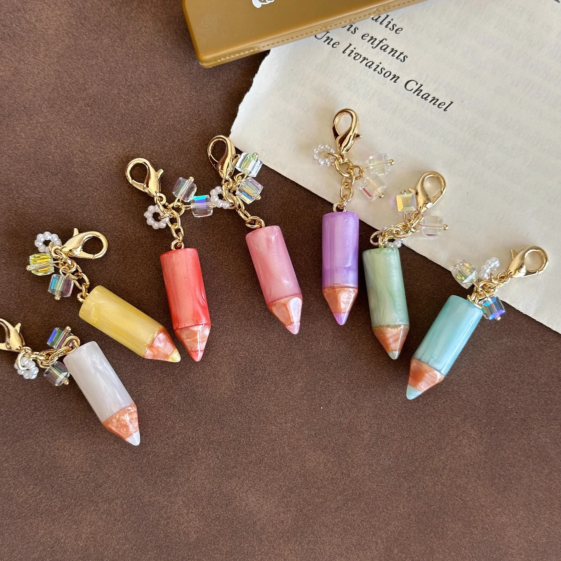 Creative Design Colored Pencil-shaped Pendant Resin Bag Zipper Hanging Accessories Multi-functional Compact Decorative Wholesale