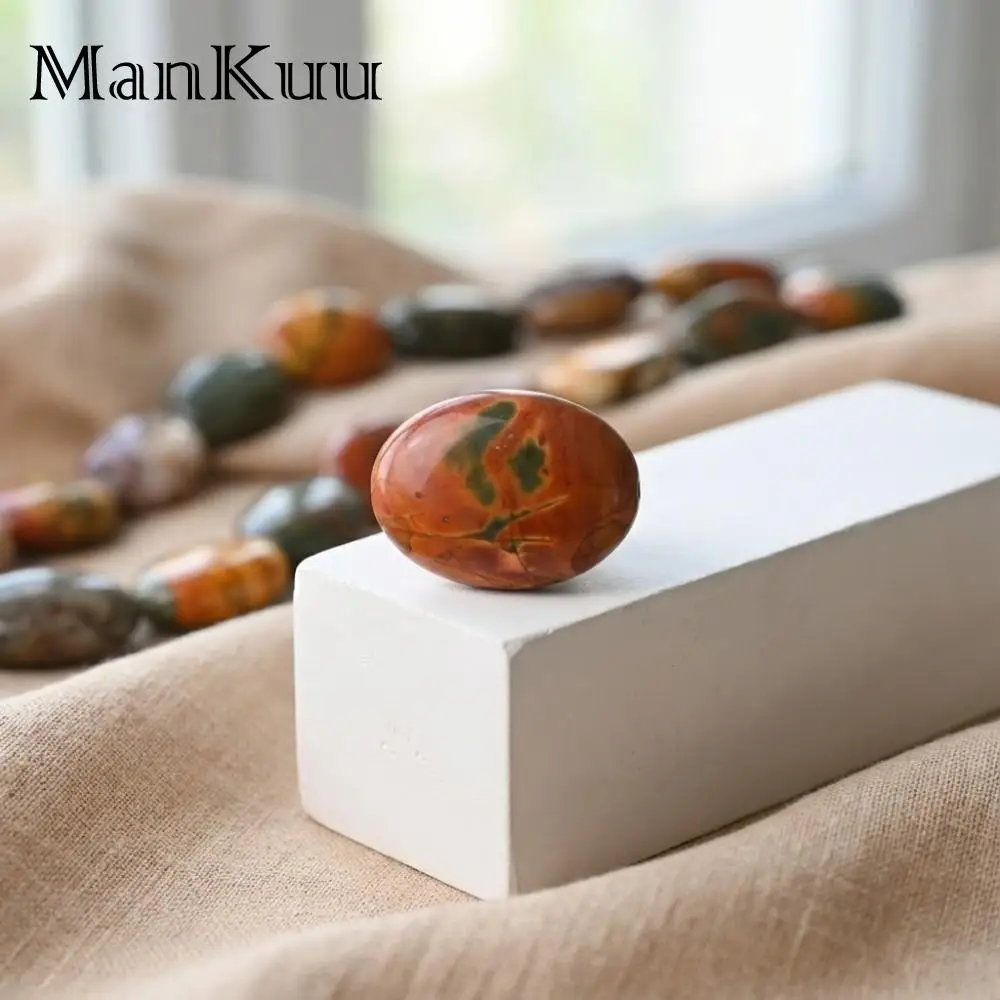 ManKuu Natural Stone Picasso Red Turquoise Beads Flat Oval Shape DIY Jewelry Accessories Things to do Aesthetic Bracelets 10PCS