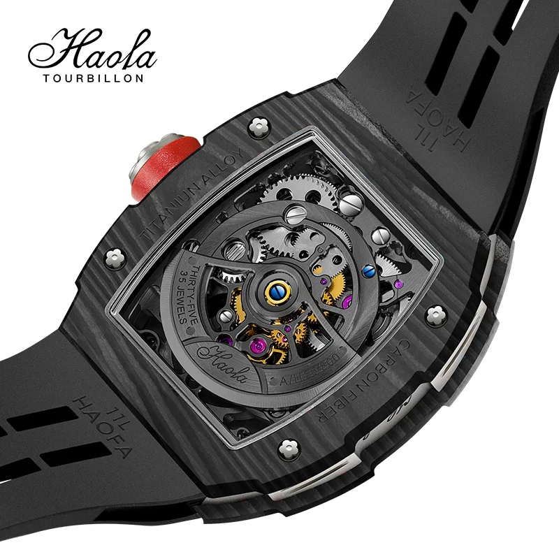 Haofa Tourbillon Watch for Men Double-sided Carbon Fiber Skeleton Automatic Mechanical Watches Sapphire Luminous Business 1901-1