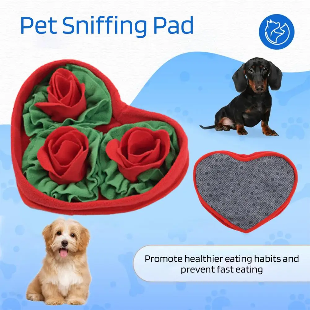 Interactive Snuffle Mat Pet Dog Lick Mat Slow Feeding Mental Stimulation Sniffing Mat Heart Rose Flower Shape Interactive Dog Pu