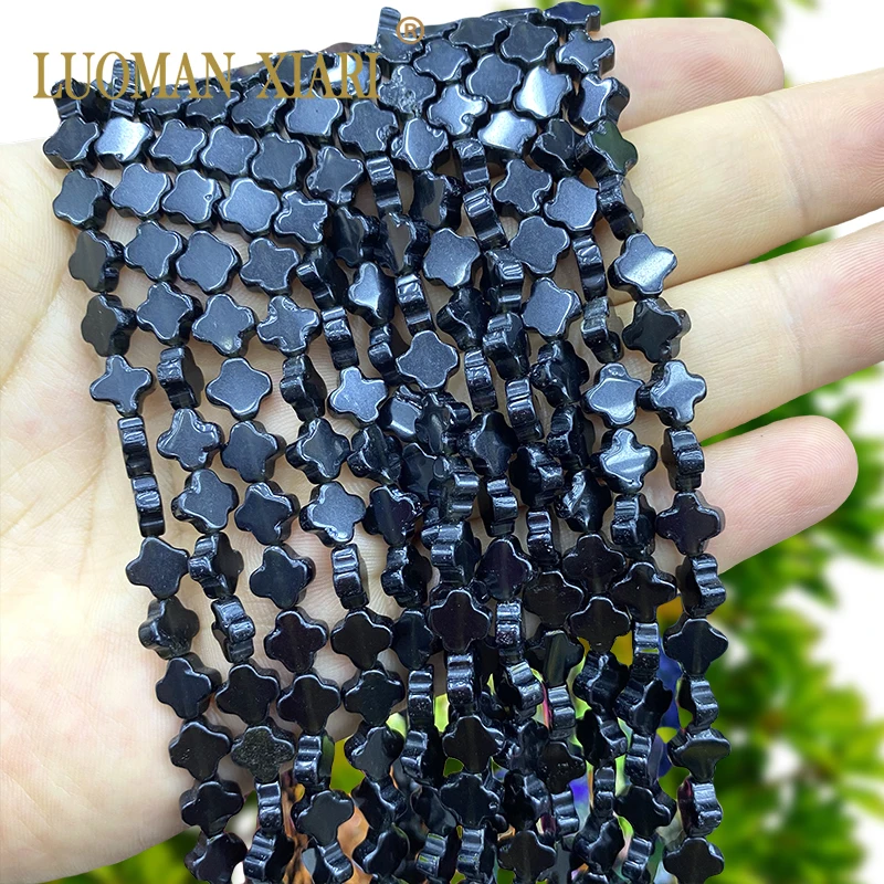 7-8MM Clover Shape Black Agates Natural Stone Loose Flower Spacer Beads for Jewelry Making DIY Bracelet Charms Accessories