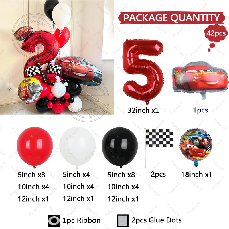 42 قطعة/مجموعة بالونات رقائق مستوحاة من سرعة المتسابق-مجموعة تزيين الحفلات لعشاق سيارات السباق بالون رقمي من فيلم الألومنيوم 1-9