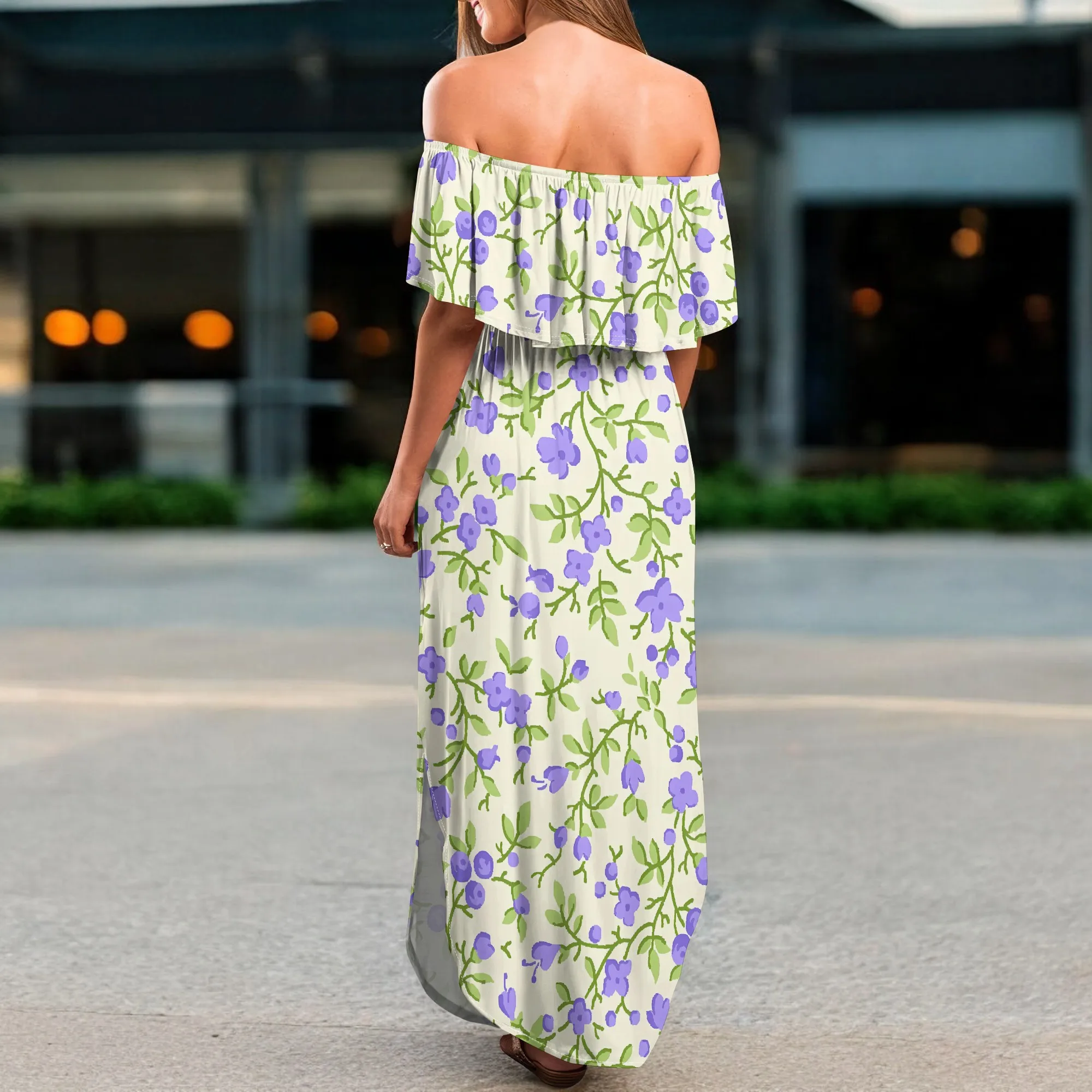 Nupusa ดอกไม้พิมพ์ปิดไหล่ Maxi ชุดผู้หญิงฤดูร้อนหลวมชุดยาว