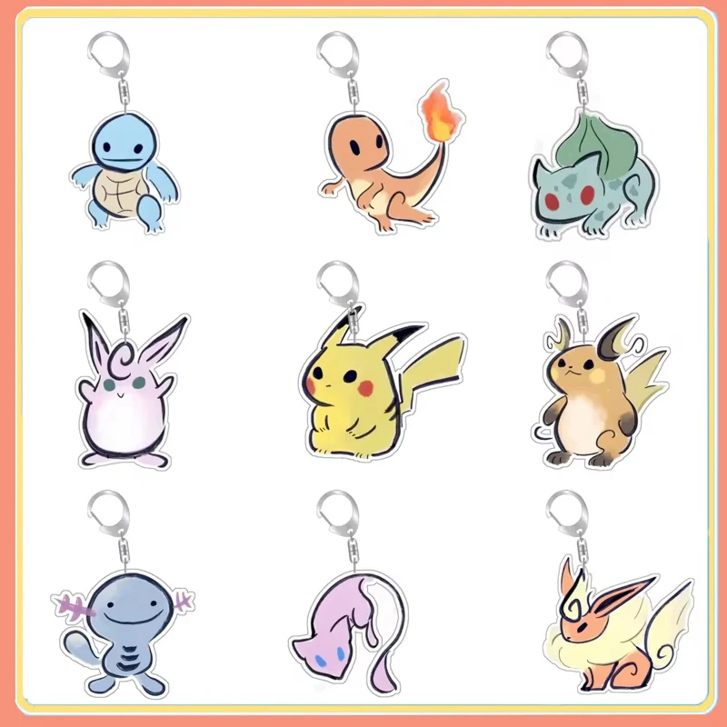 Pokemon Wooper Charmander Squirtle Bulbasaur Mew Self Made Acryl Schlüsselanhänger Anhänger Anime Classics Spielesammlung Spielzeug Geschenk