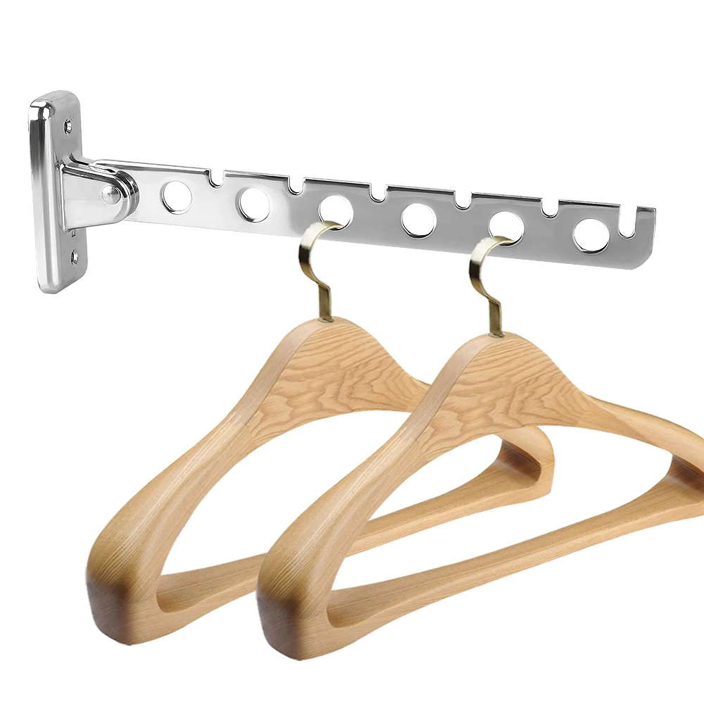 Indoor Space Saving Stainless Steel Wall Mounted Clothes Folding Hangers 6 Holes Laundry Storage Supplies Clothes Drying Rack