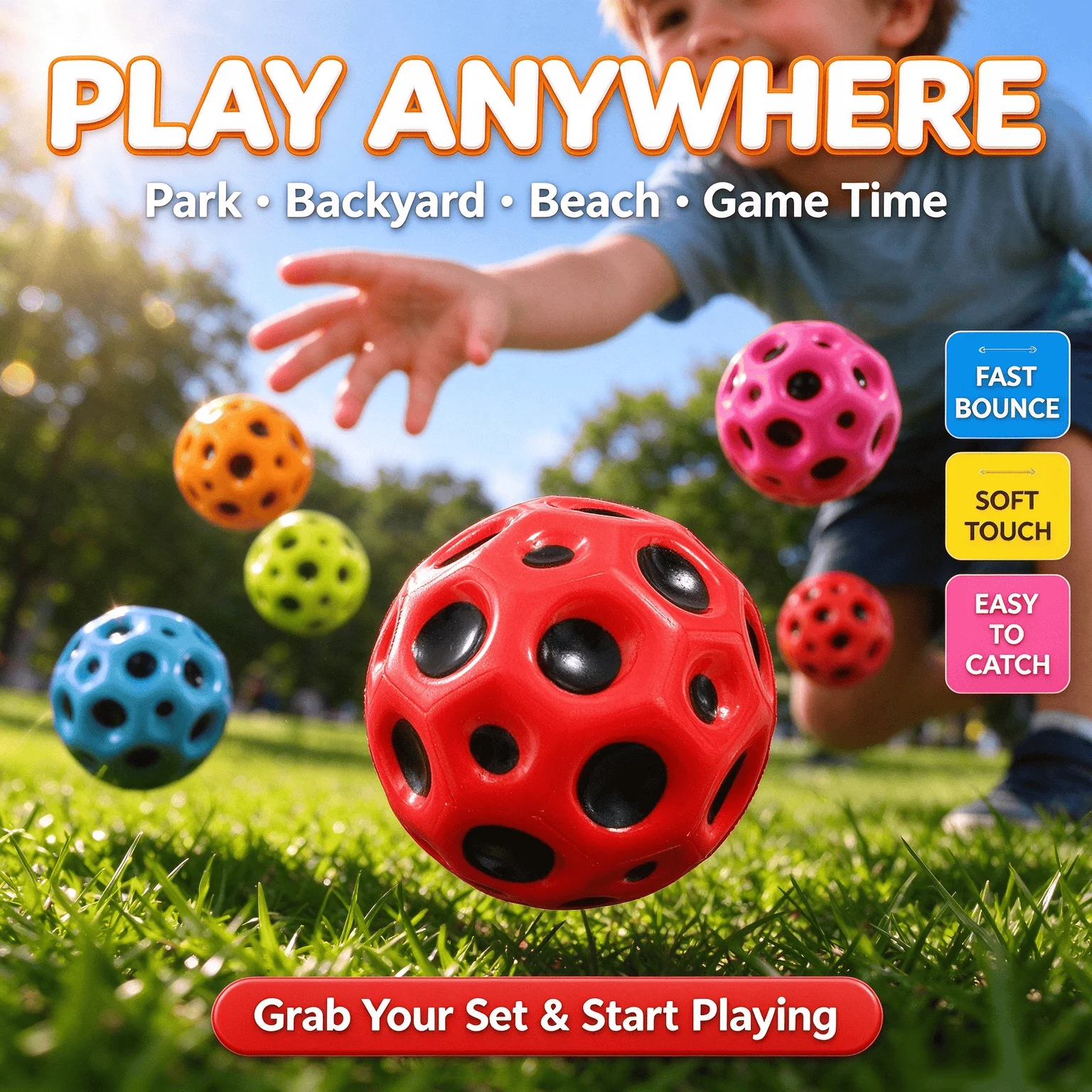 Colorful Porous Moon Bouncy Ball Super High Bounce Elastic Ball Kids Outdoor Backyard Sports Toy