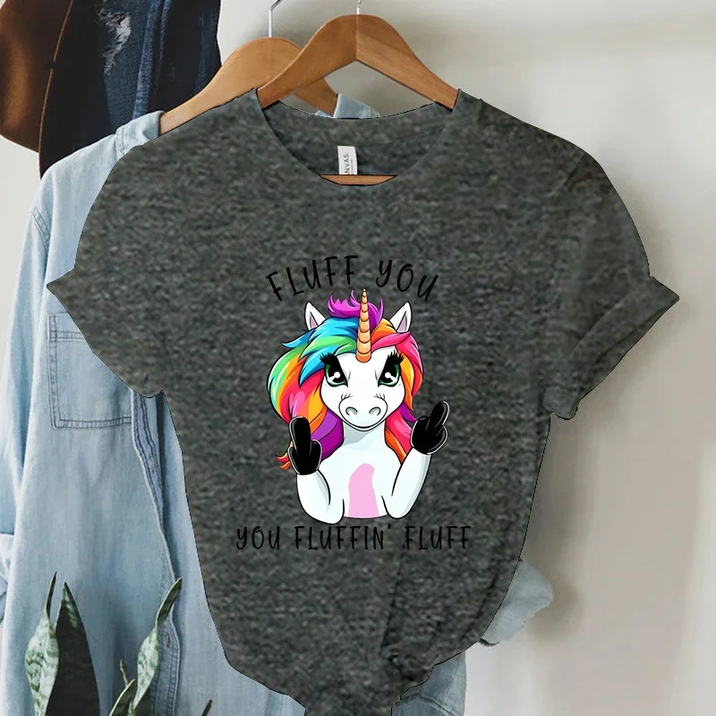 Unicorn Graphic T Shirts Funny Middle Finger Print T Shirt Y2K Aesthetic Clothes for Women Harajuku Fashion Tee Shirt Summer Top