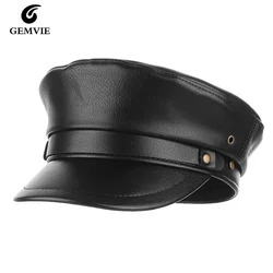 Women Newsboy Hats Vintage PU Leather Military Caps Fiddler Hat Captain Sailor Cap Baker Boy Peaked Cap