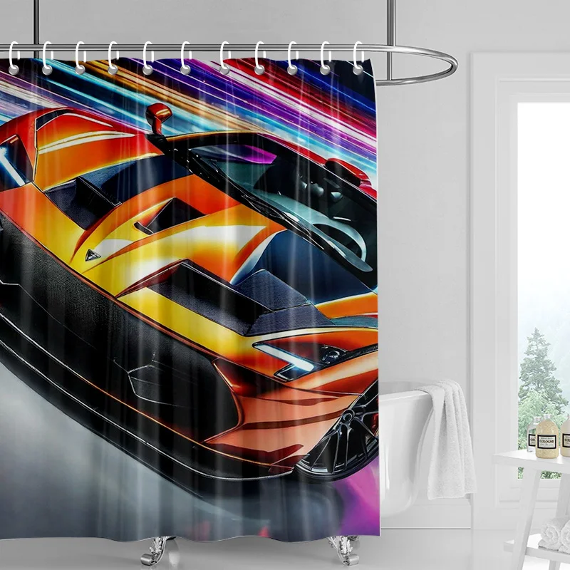 Car Cartoon Shower Curtain Waterproof Bathroom Curtain Bathroom Partition Curtain Universal Home Decor Ins Style