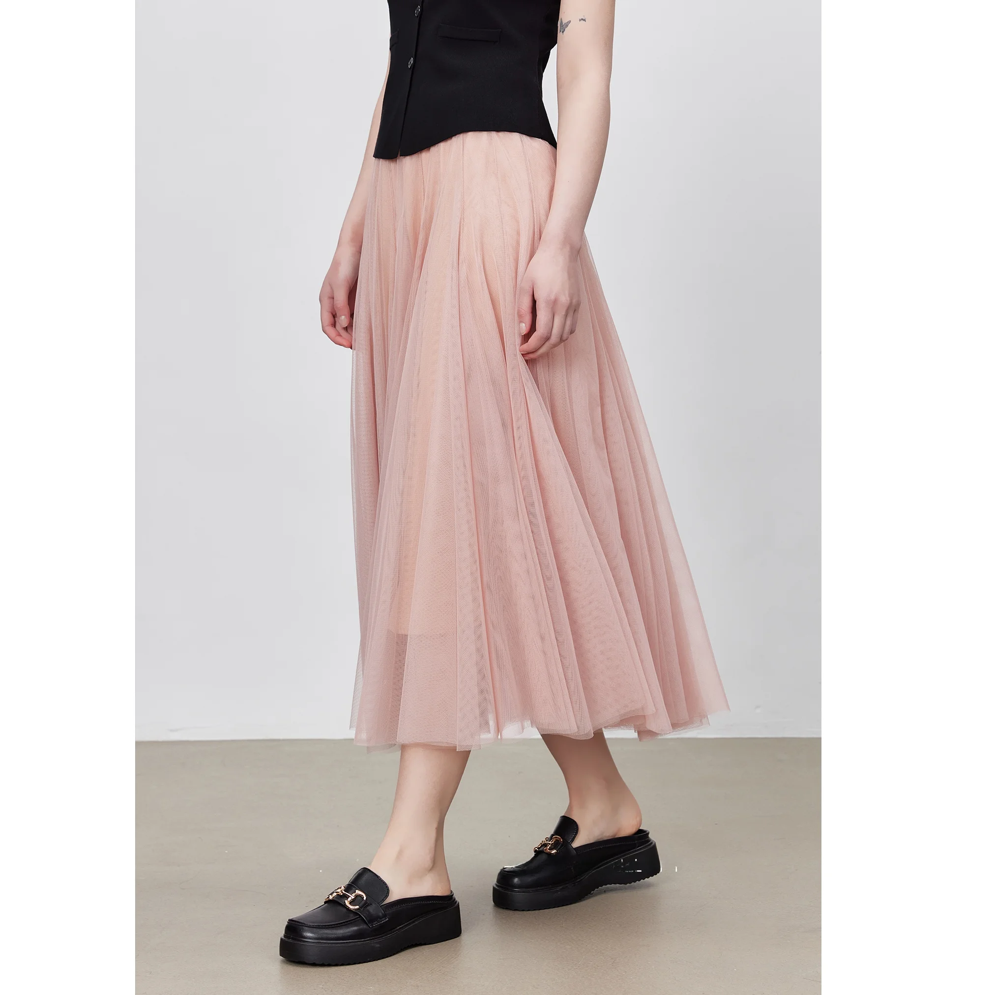 

YUUSCC Pink Multi-Layered A-Line Skirt Spring New Sle High Waist Slim Fit Heavy Embroidery Fulln Genteel Tulle Skirt