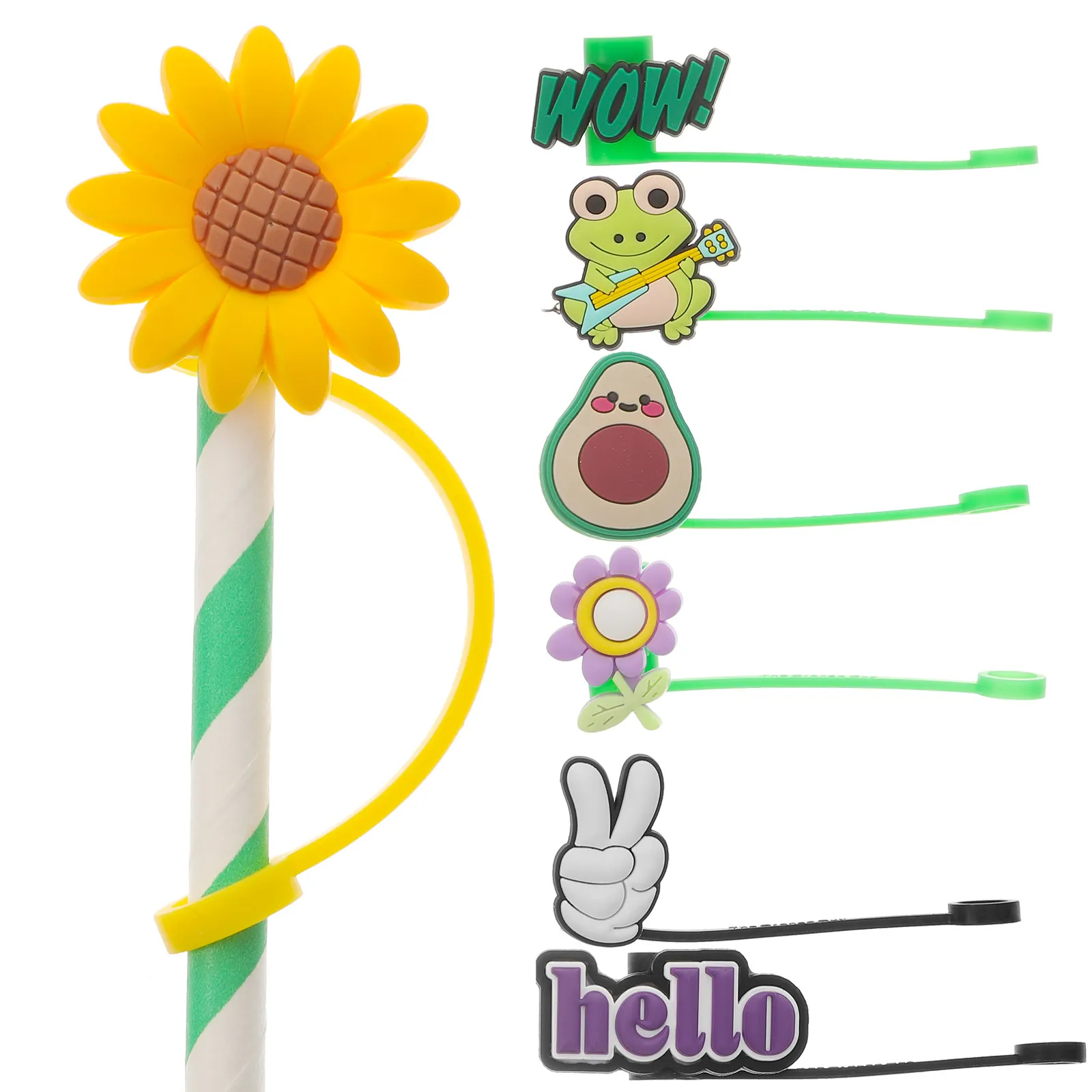 7Pcs Silicone Straw Covers Reusable Drinking Straw Caps Dust Protection Cute Design Fine Craftsmanship for Home Bar Party Picnic