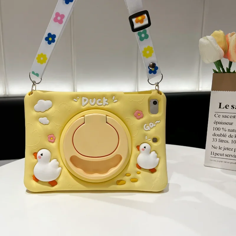 3D Duck Soft Case for iPad 10.2 7th 8th 9th 10th 11th A16 Cover Pro 11 9.7 Mini 4 5 67 Air 1 2 3 10.5 Silicon Stand Handle Funda
