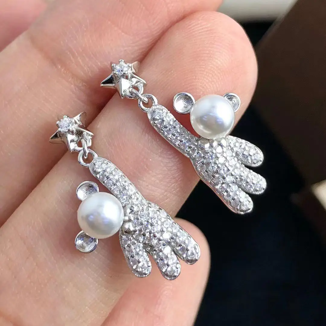 Wholesale S925 Sterling Silver Earrings Mount Findings Settings Base Mounting Parts Accessory for 4-5mm Pearls 5 pairs/lot