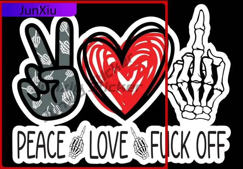 

Peace Love Fck Off Sticker Waterproof Scratch-proof Decal Middle Finger Skull Sticker For Rv Camper Windows Windshield Luggage