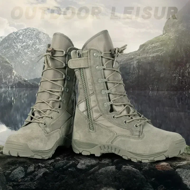 Outdoor Field Army Boots Men Mountaineering Field Training Shoes High Top Waterproof Exploration Desert Tactical Boots Size 46