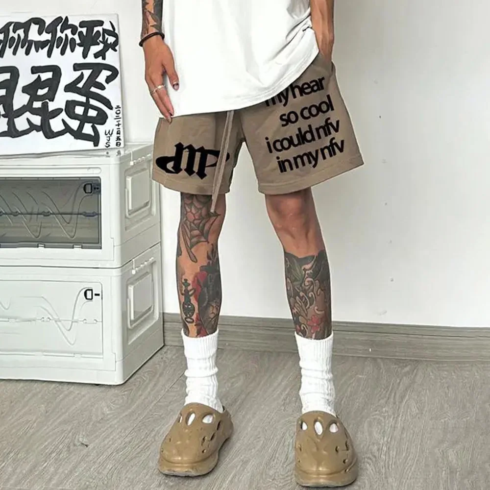 Summer Sports Shorts Mens Summer Creative Letter Printing Street Style Design All-Match Drawstring Five-Point Casual Shorts 2024