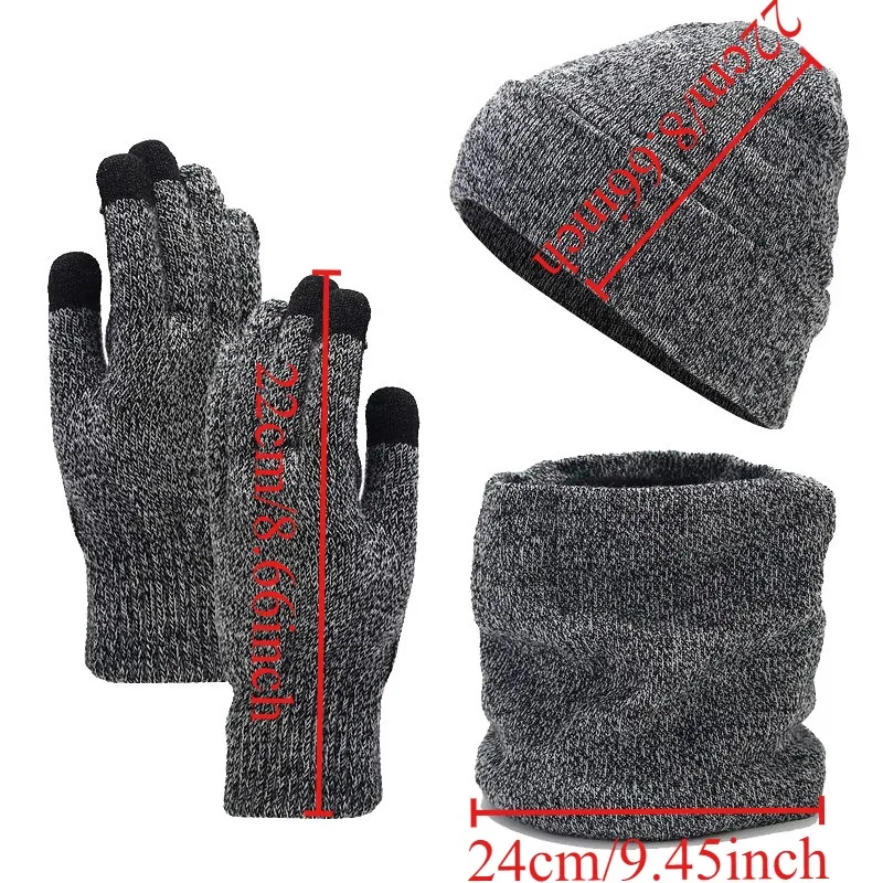 Christmas New Year Gift Men Women Thick Cold Resistant Knitted 3 Piece Scarf Hat And Gloves Set Autumn Winter Warm Accessory