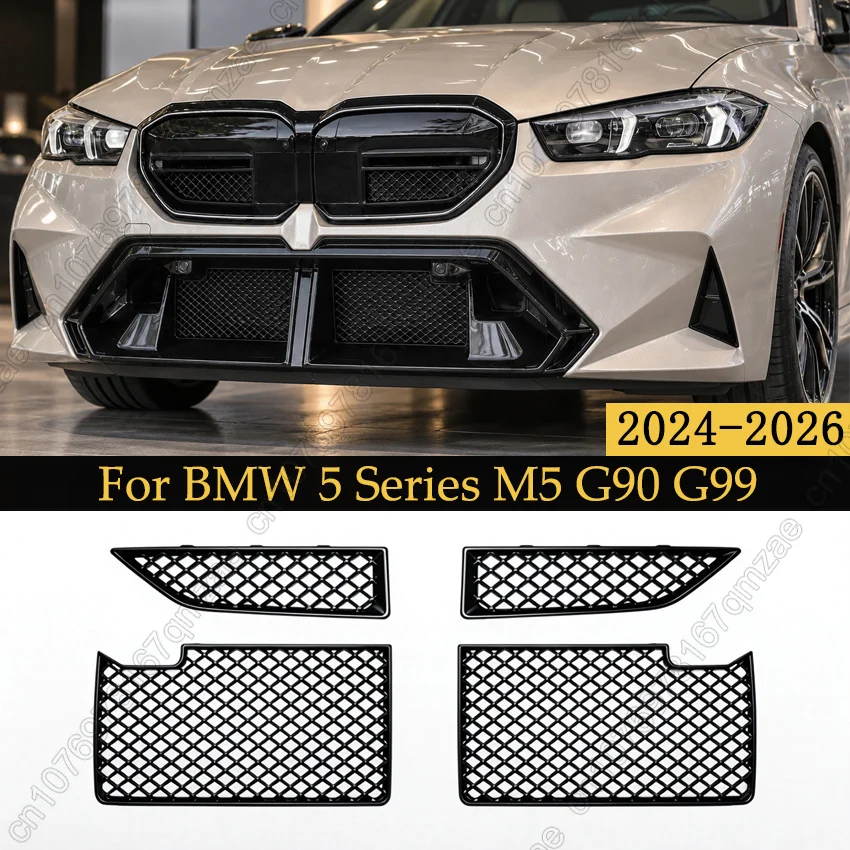 For BMW 5 Series M5 G90 G99 2024-2026 Front Grille Mesh Guard Set Gloss Black Plastic Upper Lower Racing Air Intake Grill Kit