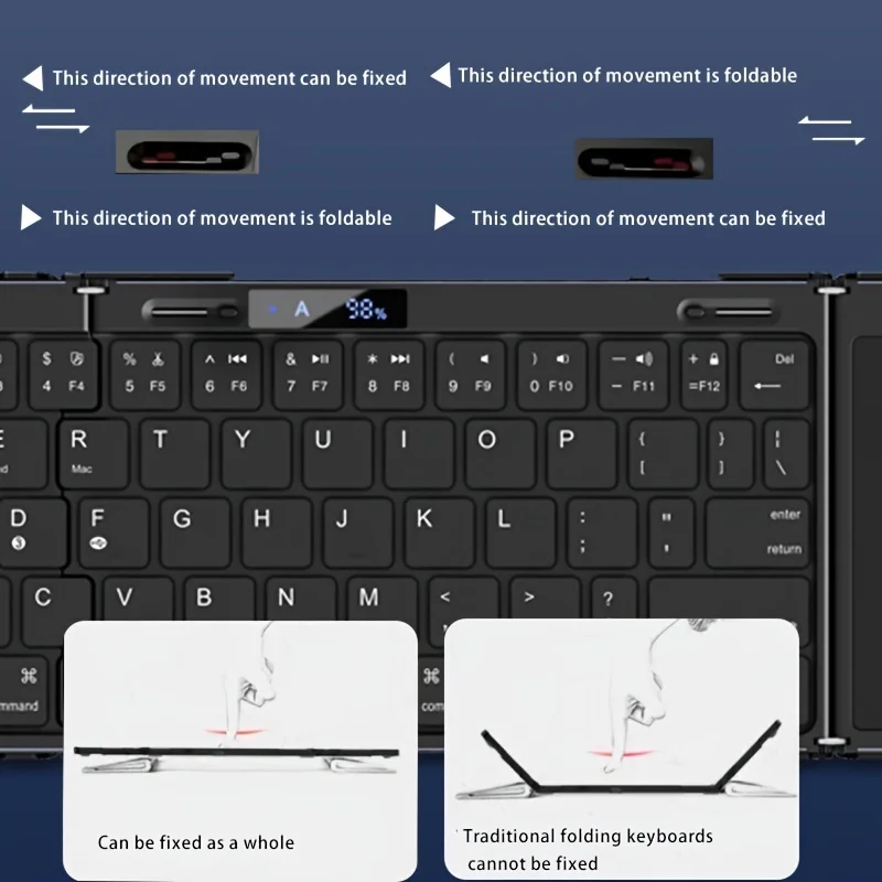 Imagem -04 - Teclado Bluetooth sem Fio Dobrável com Touchpad ou Número Recarregável Apto para Windows Ios Android Mac