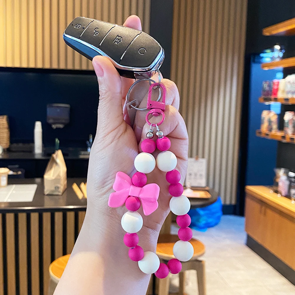 Pink Pearl Bow Keychain, Mobile Phone Chain, Earphone Bag, Anti-Lost Rope, Car Keychain, Beaded Pendant, Backpack Pendant Access view 5