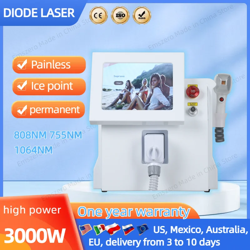 

Painless 3 Wavelength Diode Laser Hair Removal Machine 755nm 808nm 1064nm Freezing Point Cooling System for Body Hair Removal