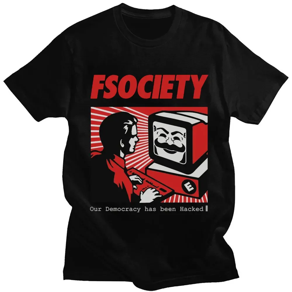 Society Hacker Geek Short Sleeve T-shirts Streetwear Unisex Funny Mr Robot Graphic T Shirt Men FSociety Cotton O-Neck oversized