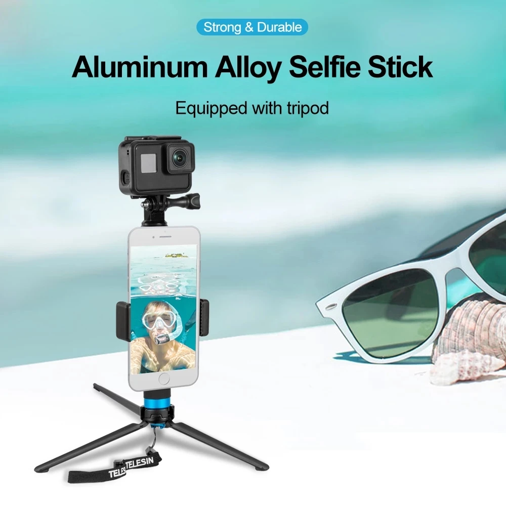 TELESIN 0.9M Extendable Monopod Aluminum Alloy Selfie Stick Tripod Holder for iPhone 16 15 GoPro Hero 12 13 Insta360 DJI Action4