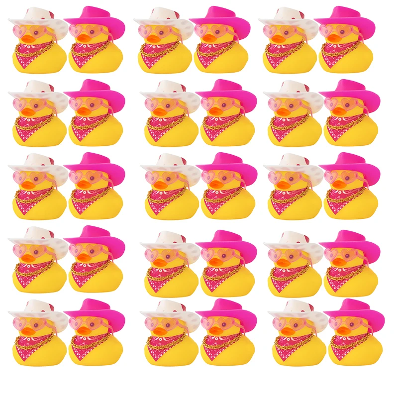 6/12/24 pcs Pink Cowboy Rubber Duck Mini Yellow Duckies Toy Tiny Ducks  Toy with Cowboy Hat Paisley Bandanas Sunglasses