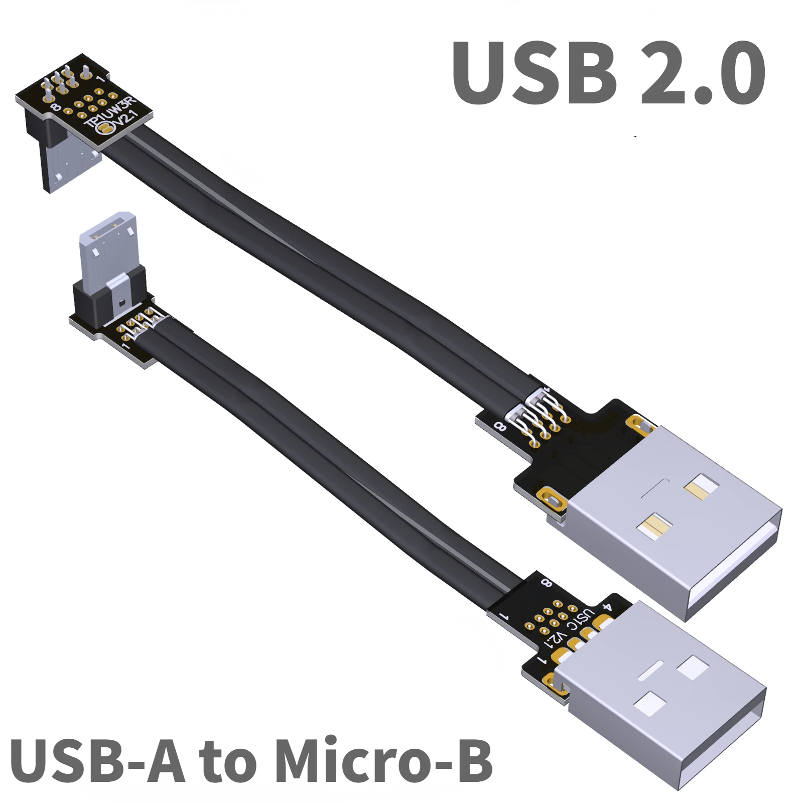 3A Shielded USB 2.0 Flat Cable USB 2.0 A Type Male To Micro-B Female Charging Data Cable USB-A To Micro-USB OTG Extension Cable