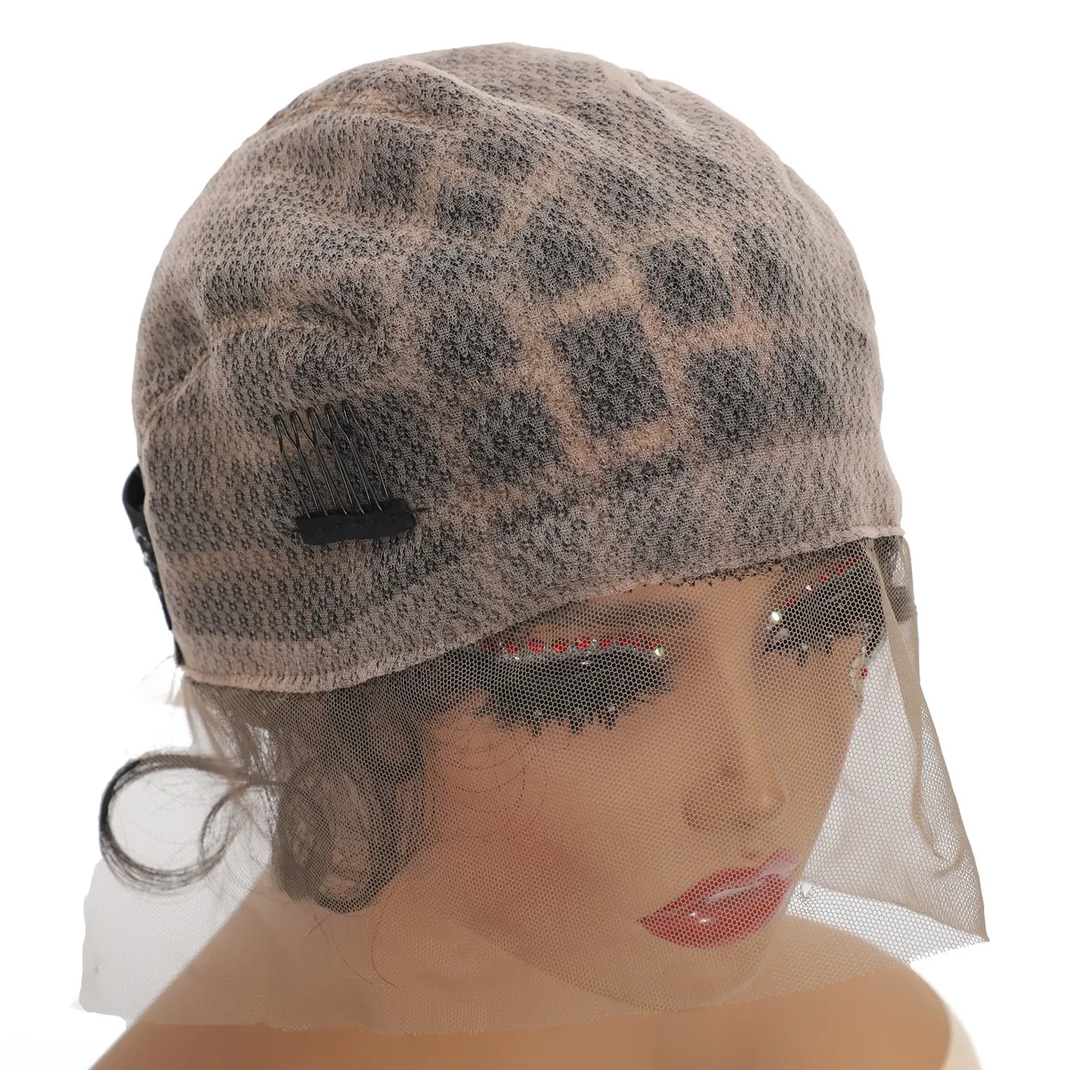 หมวกวิกผมแบบเต็มศีรษะสำหรับทำวิกผม 99 ปม พร้อมผมเบบี้แฮร์ สำหรับถักโครเชต์และถักเปีย สีดำ ปรับขนาดได้