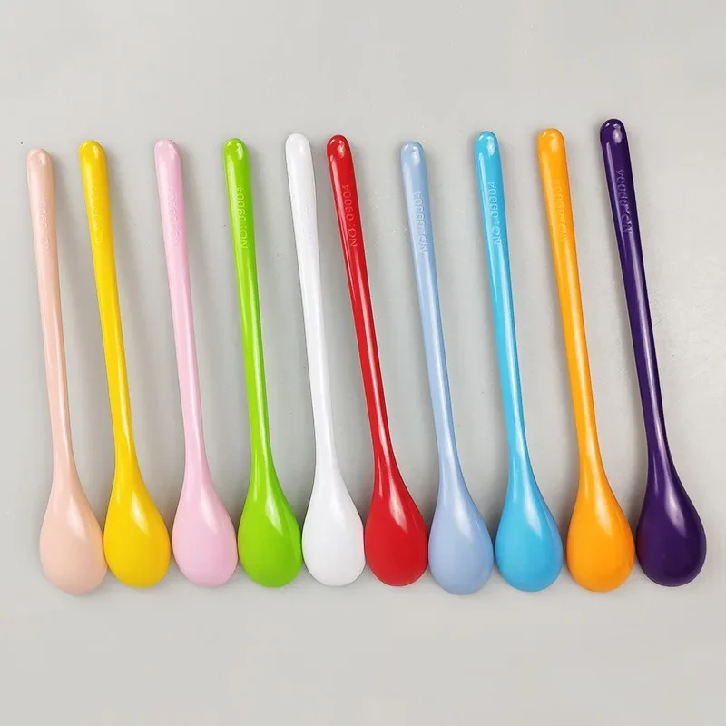7 stücke Candy Farbe Kunststoff Langen Griff Dessert Löffel Abendessen Tee Löffel Geschirr Besteck Rühren Kaffee Küche Scoops Suppe