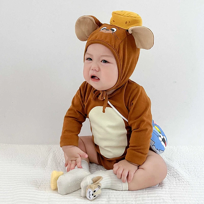 Unisex Baby Mouse Baby Mouse Outfit Jumpsuit Cute Newborn Infant Gray Cat Romper With Hat Child Halloween Costume