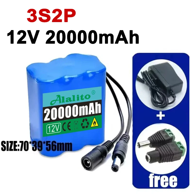 12V 3S2P 20000mah battery 18650 Li-ion 20Ah Rechargeable batteries with BMS Lithium Battery packs Protection Board +Charger